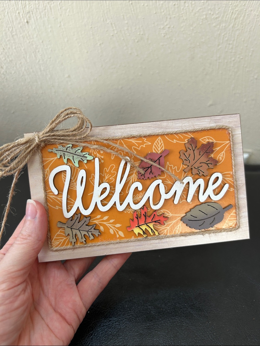 Handmade by my mom! Welcome Fall Tabletop Sign - Orange Leaf Design - Picture 2 of 6